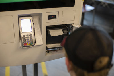 Replacement of the cash register tape. receipt tape reader. data reading equipment. 