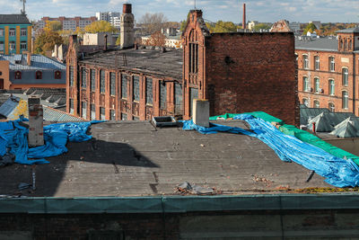 High angle view of buildings in city