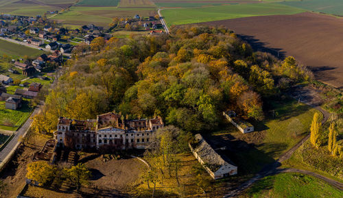 Castle ruin in slawikau, poland. drone photography.