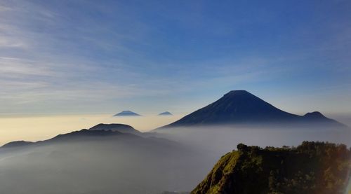 Scenic view of mountain range against sky