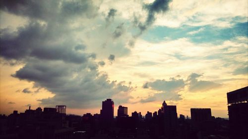 View of cityscape at sunset