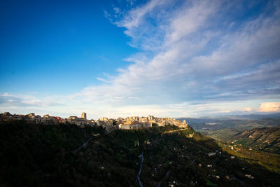 High angle view of townscape against sky during sunset