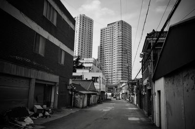 Empty alley amidst buildings in city