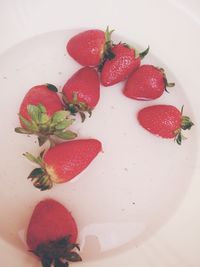 High angle view of strawberries