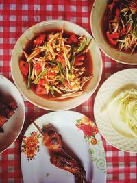 Close-up of meal served on table