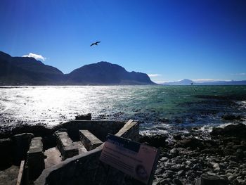 Scenic view of sea against clear blue sky