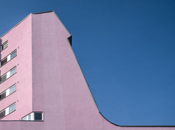 Low angle view of building against clear blue sky