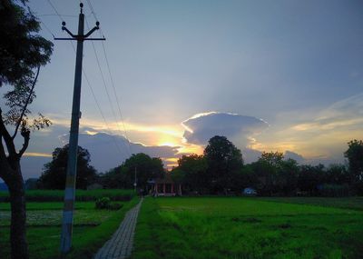 Scenic view of field against sky during sunset