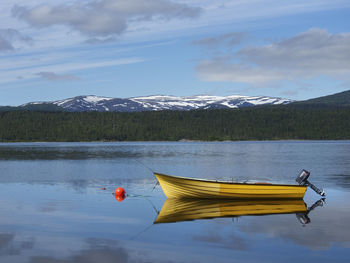 Scenic view of lake against cloudy sky