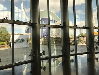 Reflection of building in glass window