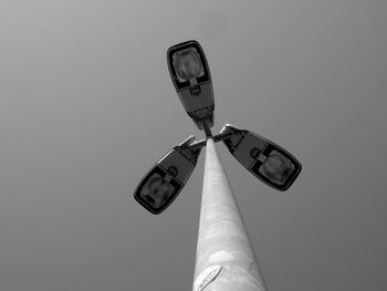 Low angle view of road sign against clear sky