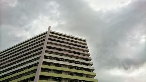 Low angle view of modern building against cloudy sky