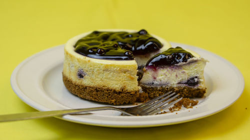 Close-up of dessert in plate on table