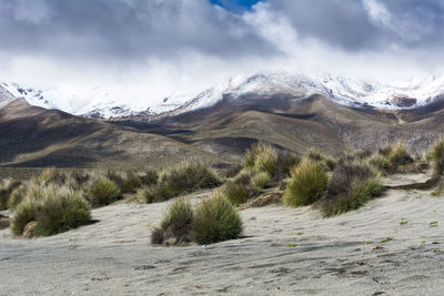 Scenic view of snowcapped mountains against sky