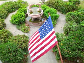 High angle view of flag on grass