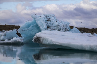 Scenic view of frozen lake against sky