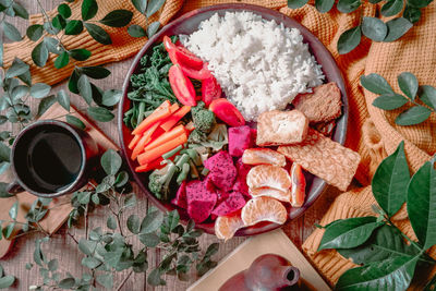 High angle view of roses on plant