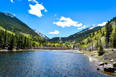 Scenic view of lake against blue sky