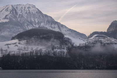 Sunrise landscape ,alpine mountain beauty near the lake early morning in switzerland