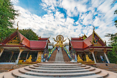 Low angle view of temple building against sky