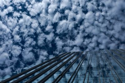 Low angle view of roof against cloudy sky