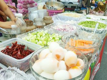 High angle view of food for sale at market stall