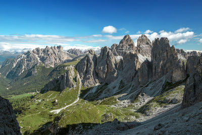 Cadini di misurina and tre cime dolomite alp panorama, trentino, italy