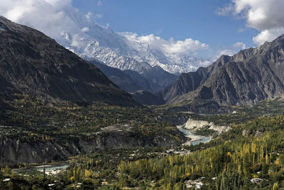 Scenic view of snowcapped mountains against sky