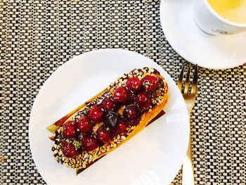 High angle view of dessert in plate on table