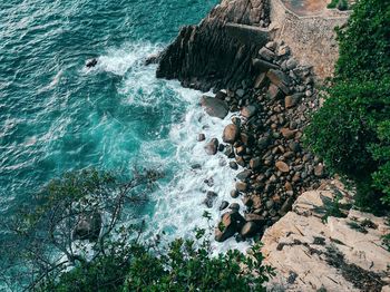 High angle view of sea waves