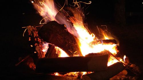 Close-up of bonfire at night