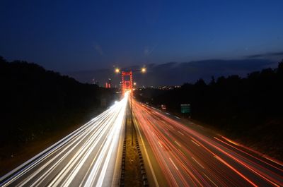 Light trails on road at night