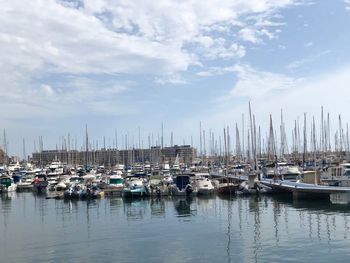 Boats moored in harbor