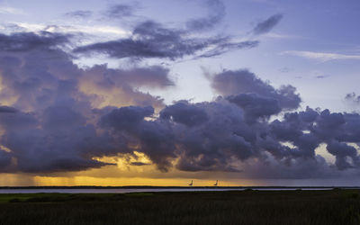 Scenic view of field against sky during sunset