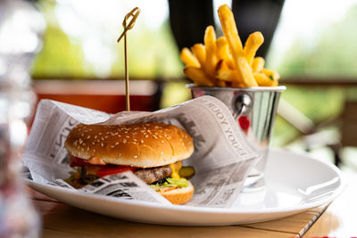 Close-up of food in plate on table