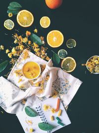 High angle view of breakfast on table