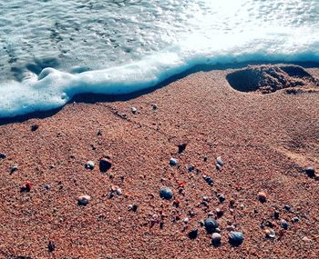 High angle view of sand on beach