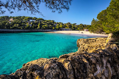 Scenic view of sea against clear sky