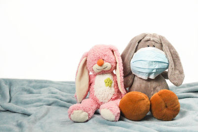 Close-up of stuffed toy over white background