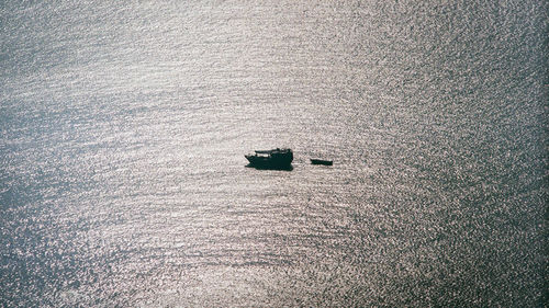 High angle view of boat on sea