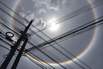 Low angle view of electricity pylon against sky