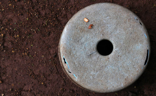 High angle view of hole on field