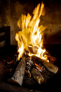 Bonfire burning at night