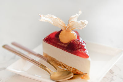 Close-up of dessert in plate on table