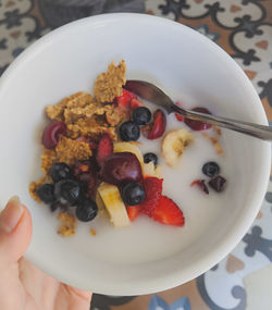 High angle view of breakfast served in bowl