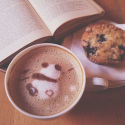 Close-up of cappuccino on table