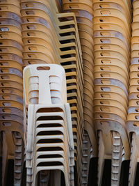 Full frame shot of stacked plastic chairs