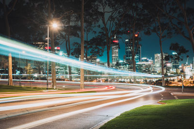 Light trails on road at night