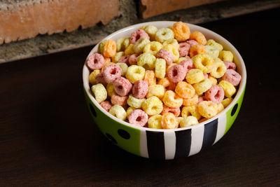 High angle view of breakfast in bowl on table