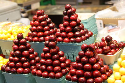Cherries for sale at market stall